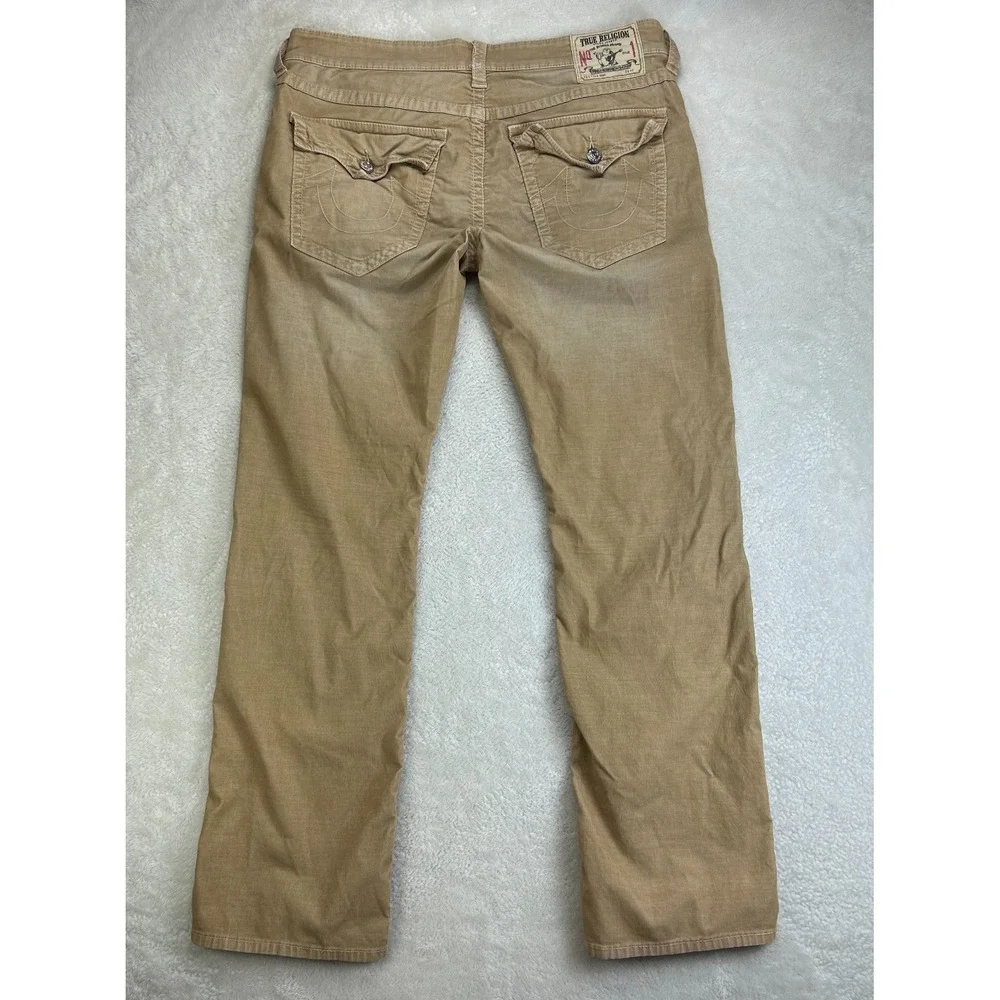 True Religion Ricky Corduroy Khaki Pants Mens 36 Tan Straight Leg Distressed